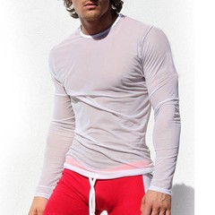 Sexy Men New Sports Long Sleeve Shirt See-Through Mesh WORKOUT Top M~XL