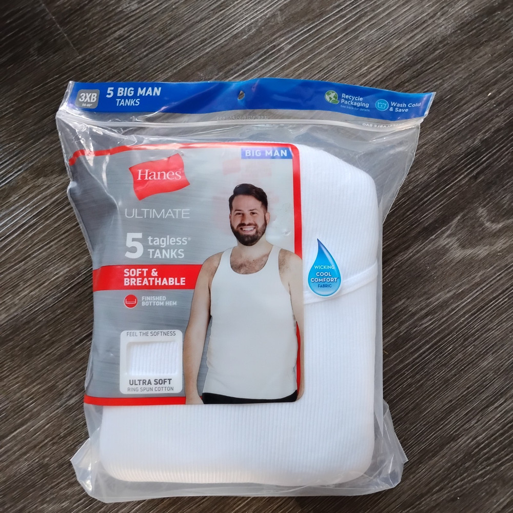 5 White Big Man 3XB 54-56 Inch A-Shirt Tanks Fruit Of The Loom 3TG 3EG 137-142CM