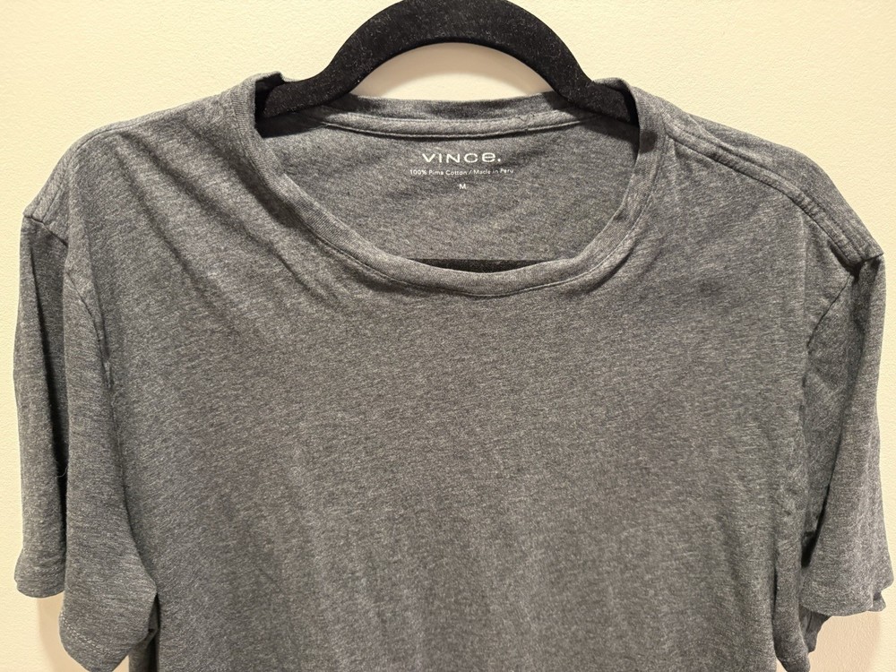 Vince Mens M 100% Pima Cotton Crewneck T-Shirt Heather Charcoal Gray Tee SS