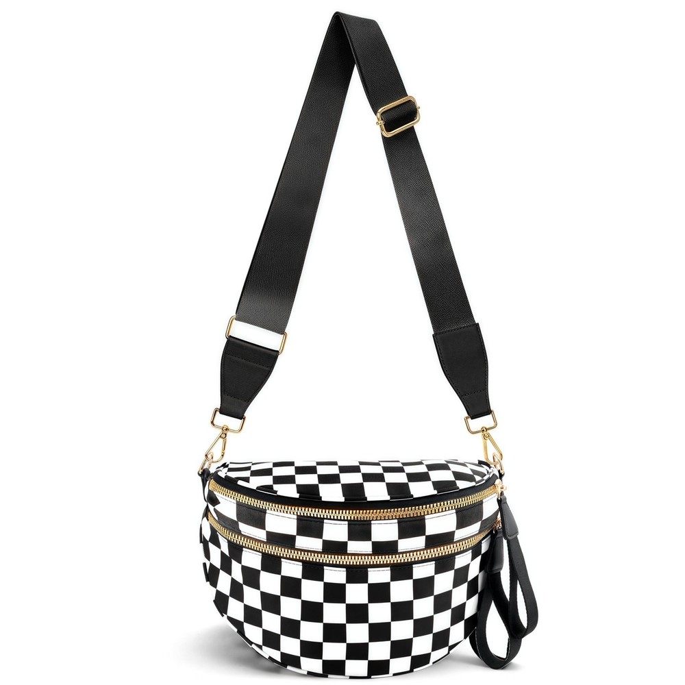 Checkered Crossbody Bag for Women Nylon Bum Bag Oversized Trendy Fanny Pack B…
