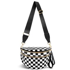 Checkered Crossbody Bag for Women Nylon Bum Bag Oversized Trendy Fanny Pack B…