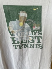 vintage NIKE Tennis Davidoff Swiss Indoors T-Shirt big logo white size L