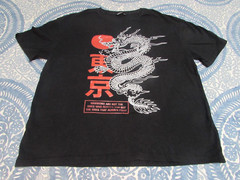 Shein T-Shirt Men Medium Black Asian Dragon Graphic Warrior Theme