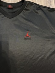 Vintage Nike Air Jordan Black Satin Basketball Shooting Shirt Mens L Red Jumpman