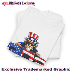 DigiRods Ford Mustang Boss 302 V8 American Uncle Sam Cartoon Logo T Shirt