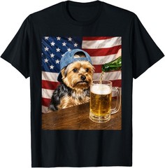 Funny Yorkie Drinking Beer Dog Meme Art Graphic T-Shirt