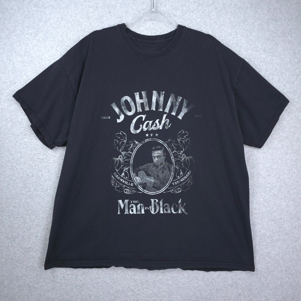 Johnny Cash Shirt 3X Black The Man in Black Nashville Tennessee Crew Neck Tee