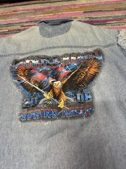 2008 Myrtle Beach Spring Rally Sleeveless Denim Shirt Frayed Arm Holes XL Stains