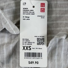Uniqlo Linen T-Shirt Women XXS Linen Skipper Collar 3/4 Sleeve Shirt Striped