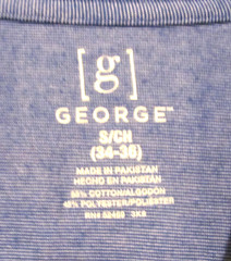 GEORGE Men’s Size S (34-36) V-Neck Short Sleeve T-Shirt, Blue w/White Lines