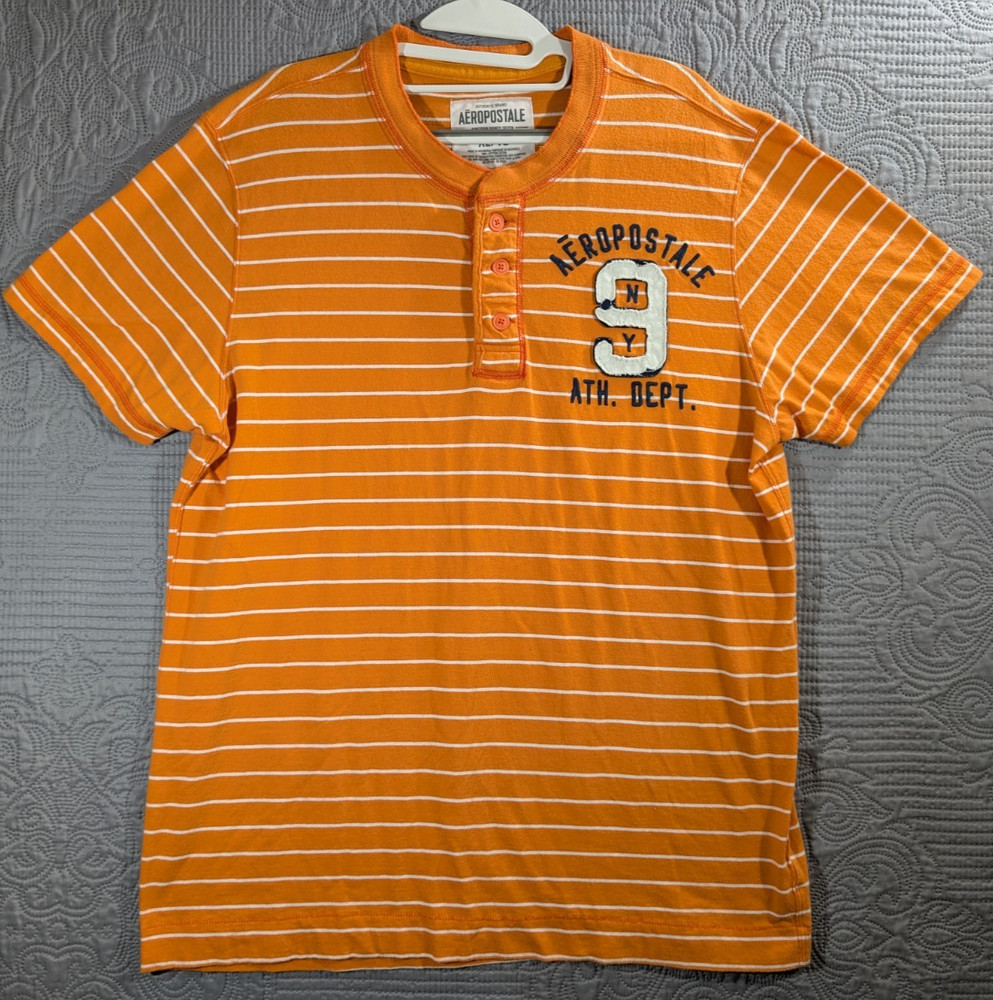 Aeropostale Shirt Men’s Bright Orange Stripe Sz XL TG Embroidered 100% Cotton