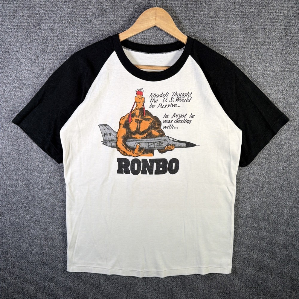 True Vintage Military Shirt Mens Large White 70s USA Ronbo Politics Rambo Parody