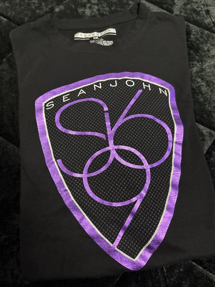 Sean John Vtg 90s Puff Daddy Rap Tee Shirt Size XXL Black Purple Logo