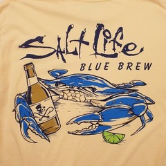 Salt Life Shirt Mens Medium Yellow Blue Crab Brew Beer Outdoor Beach