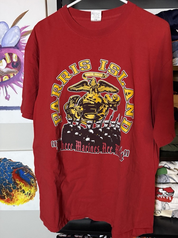 Vintage Marine Corps T Shirt Mens Size XL Red Semper Fidelis Military USA
