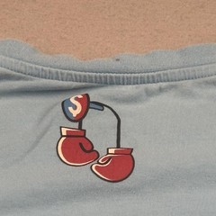 Bleecker & Mercer Shirt Mens Large Blue Red Graphic Boxer Chenille Patch Tee