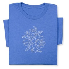 Peony Embroidered T-Shirt, Custom Color Floral Tee, Botanical Gift Shirt