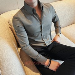 Men’s Long Sleeved Shirt Spring Fashion Slim Fit Business Casual Shirt Tops