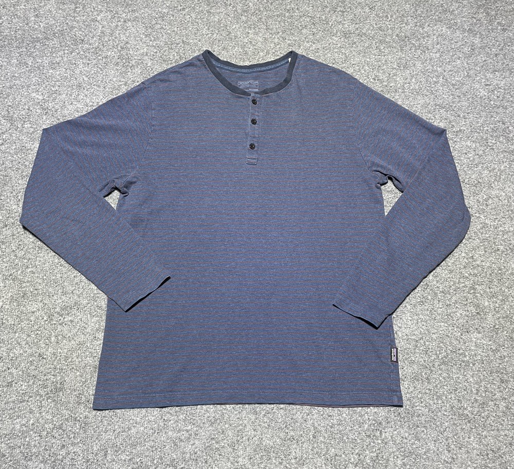 Patagonia Men’s M Blue Striped Long Sleeve Henley T-Shirt Casual Outdoor Top