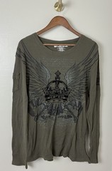 Carbon Men’s XL Y2K Winged Up Long-Sleeve Thermal Shirt Green Grunge Skater Punk