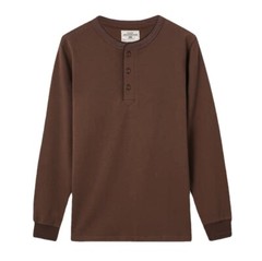 Mens Long Sleeve Henry Shirts Soild Color Heavy Cotton Retro Casual T-Shirts