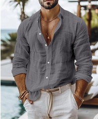 Men’s Linen Shirt Casual Shirts Long Sleeve Button Down Tops Blouse