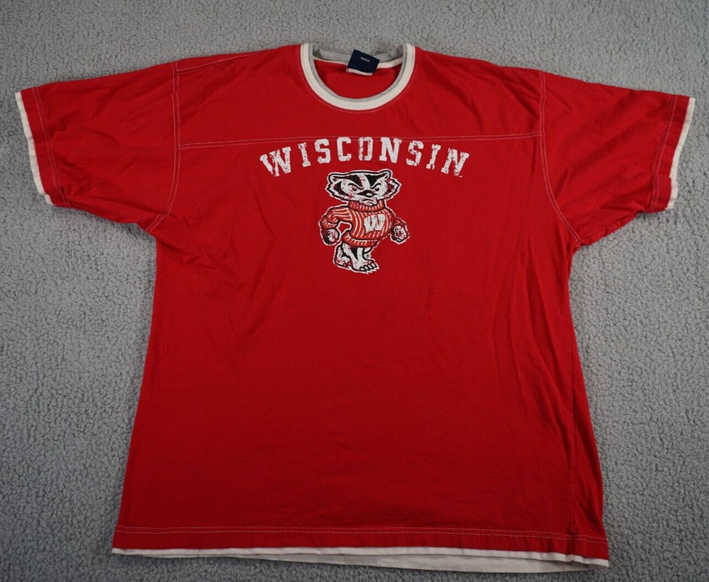 Vintage University of Wisconsin T Shirt Mens XL Red Double Sided Lined Badgers