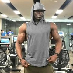Men’s Muscle Hoodies Sleeveless Tank Tops Gym Fitness Running Sport Vest T-Shirt