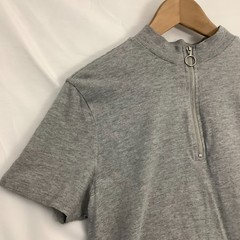 New Look Men’s Medium Grey Marl Quarter Zip Funnel Neck T-Shirt Short Sleeve