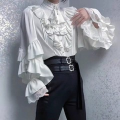 Men’s White Gothic-style shirt long-sleeved Top unisex blouse