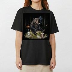 Funny Bear Smoking T-Shirt Bad Habits Forest Wildlife Meme Graphic Tee