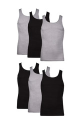 Hanes T-Shirt, 6-Pack, Moisture-Wicking T-Shirt Undershirts, Black/Grey/Blue
