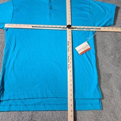 Naturalife Mens Large Henley Shirt Turquoise Blue Cotton High-Low Short Sleeve