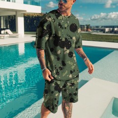 Mens Summer Short Sleeve T-Shirts and Shorts Sweatsuit Set Outfit 2-Piece Set