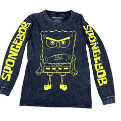 Nickelodeon Men SpongeBob Long Sleeve Shirt XS Black Yellow Acid Wash Streetwear