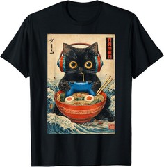 Cat Ramen Japanese Funny Graphic Tees Kawaii Cat Anime Gift Unisex T-Shirt