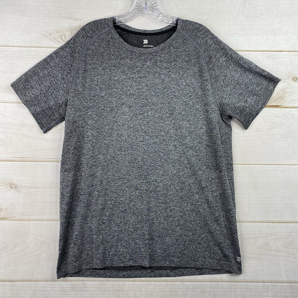 All In Motion Tee Shirt Mens L Gray Vented Soft Stretch Short Sleeve Vented Knit