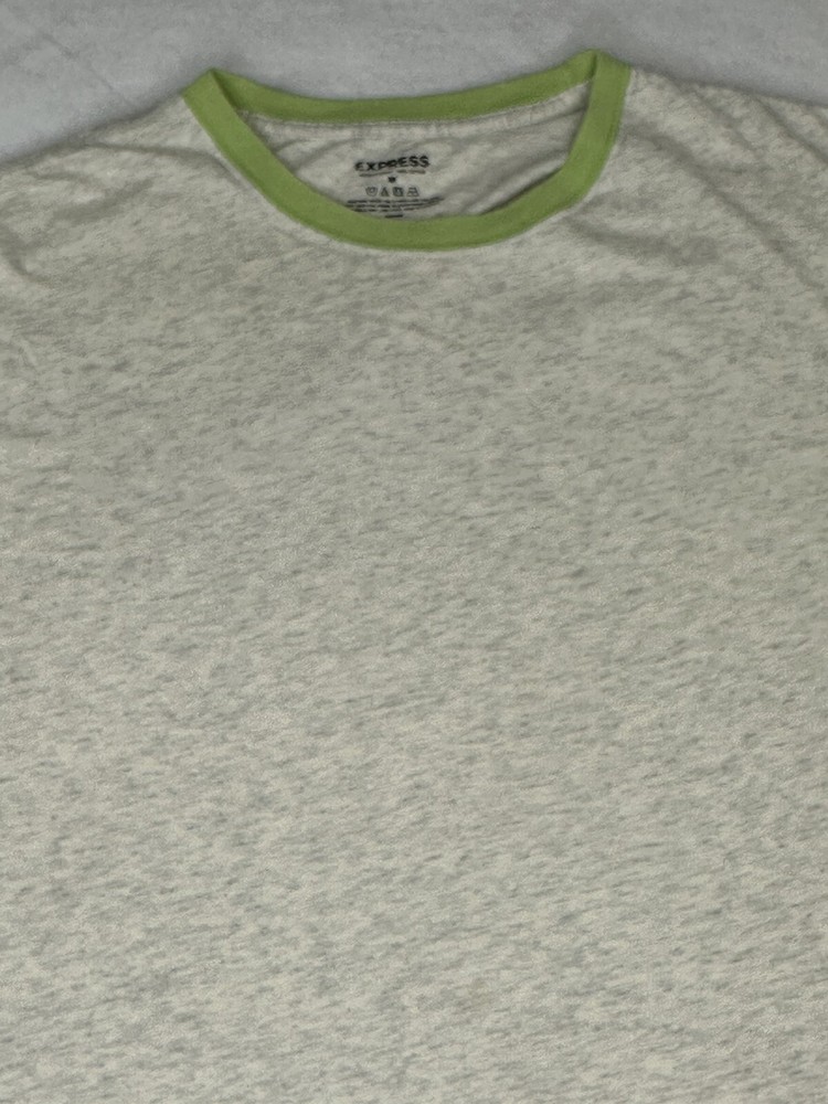 Express Heather Light Green W/Contrasting Trim T-Shirt Mens M SS Crew Neck