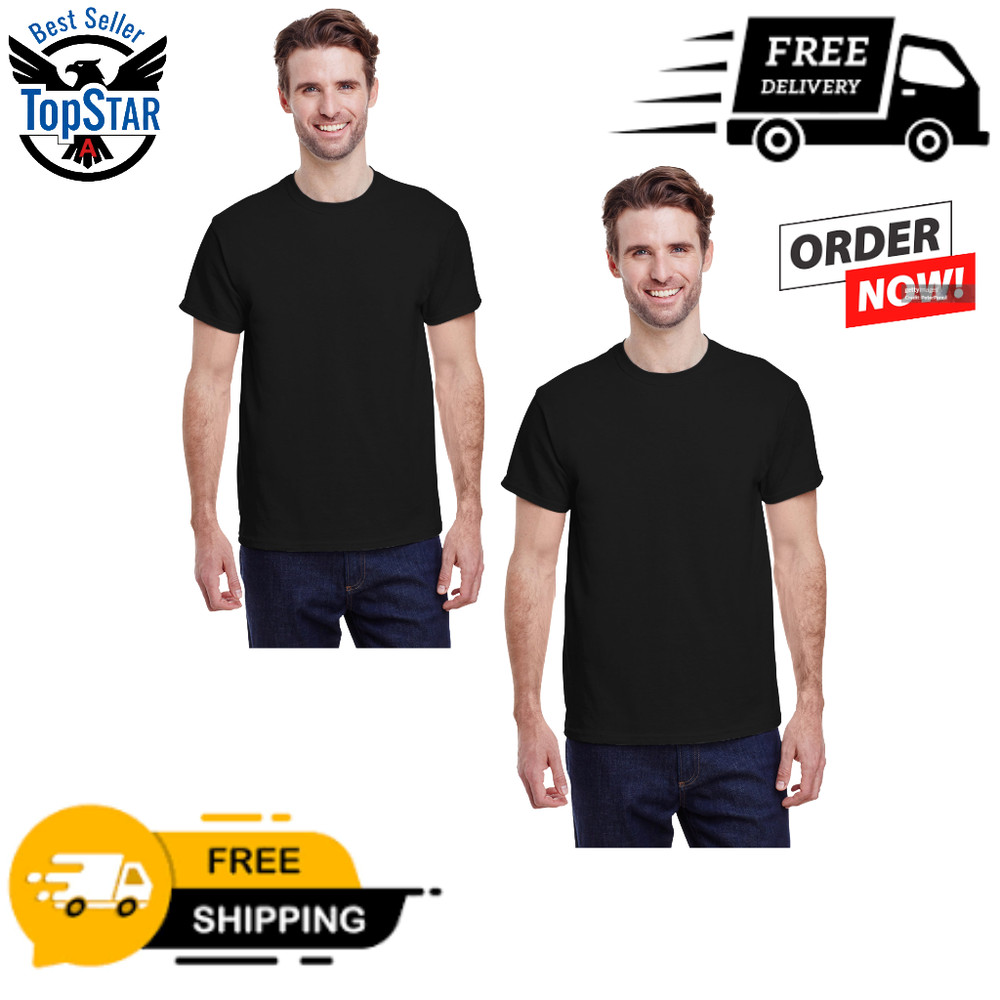 2 Pack Gildan G500 Adult Heavy Cotton Tee Plain Black Casual T-Shirt $6.99 ea