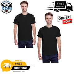 2 Pack Gildan G500 Adult Heavy Cotton Tee Plain Black Casual T-Shirt $6.99 ea
