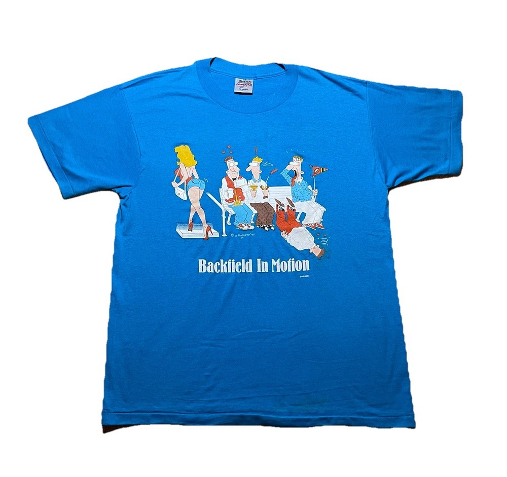 Vintage Backfield In Moon Cartoon Sex Dirty Humor Men’s XL T-shirt Turquoise 90s