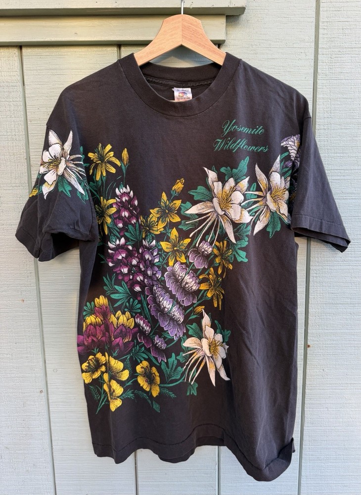 Vtg Nature Yosemite National Park 90s wild flowers AOP mens L