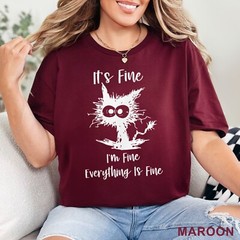 It’s Fine I’m Fine Everything Is Fine Shirt, Cute Black Cat Tee, , 202826