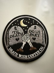 Death Wish Coffee Graphic T-Shirt – Patch – Pin Skull Cross Bones Logo Size S