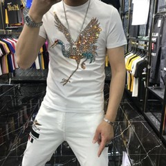 New Fashion Trend Stork Hot Drilling Rhinestones Summer Luxury Men T-Shirt