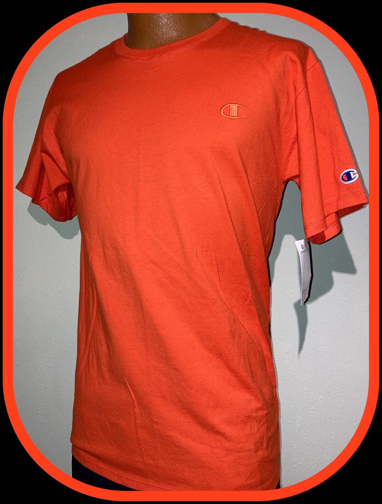 Champion Adult Medium Short Sleeve Bright Orange Crewneck Tshirt Free Shipping