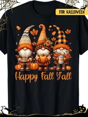 Happy Fall Y’all Gnome & Pumpkin Thanksgiving T-Shirt – Cotton Crew Neck For All