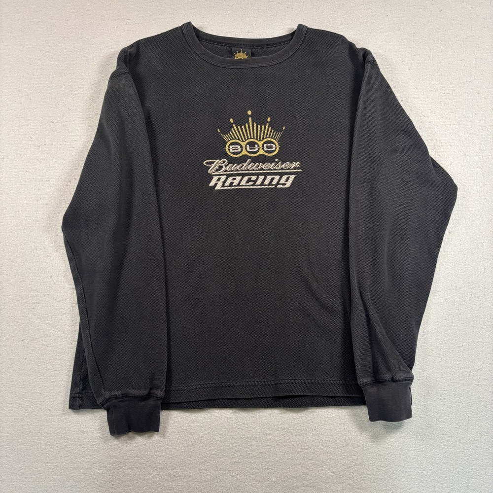 Bud Racing Long Sleeve Shirt Men’s S Black Thermal Budweiser 100% Cotton