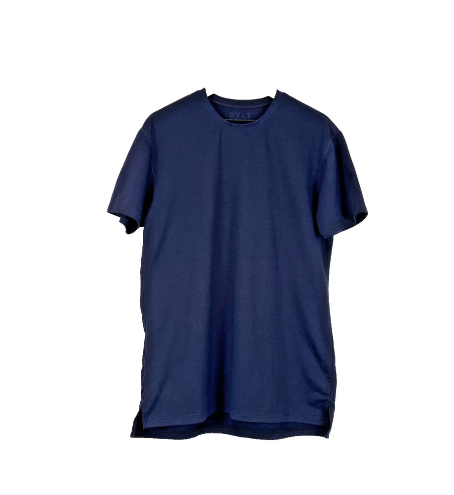 BYLT Premium Basics Men’s T-Shirt Large L Navy Basic Crew Split Hem Tee