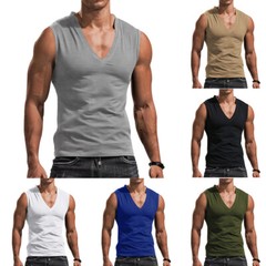Mens Casual Camisole Sleeveless T-Shirt Solid Color V-Neck Vest Muscle Tank Tops